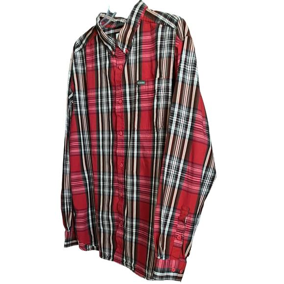 COLUMBIA LONG SLEEVE BUTTON-DOWN SHIRT, MENS, XXL, RED BROWN GREY WHITE PLAID - Picture 4 of 12